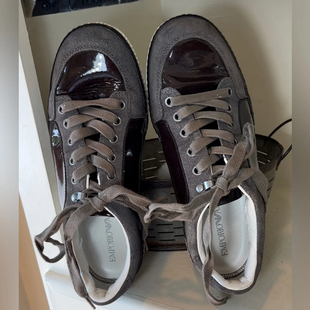 Emporio Armani Men’s Suede/Patent Leather Sneakers Size 6